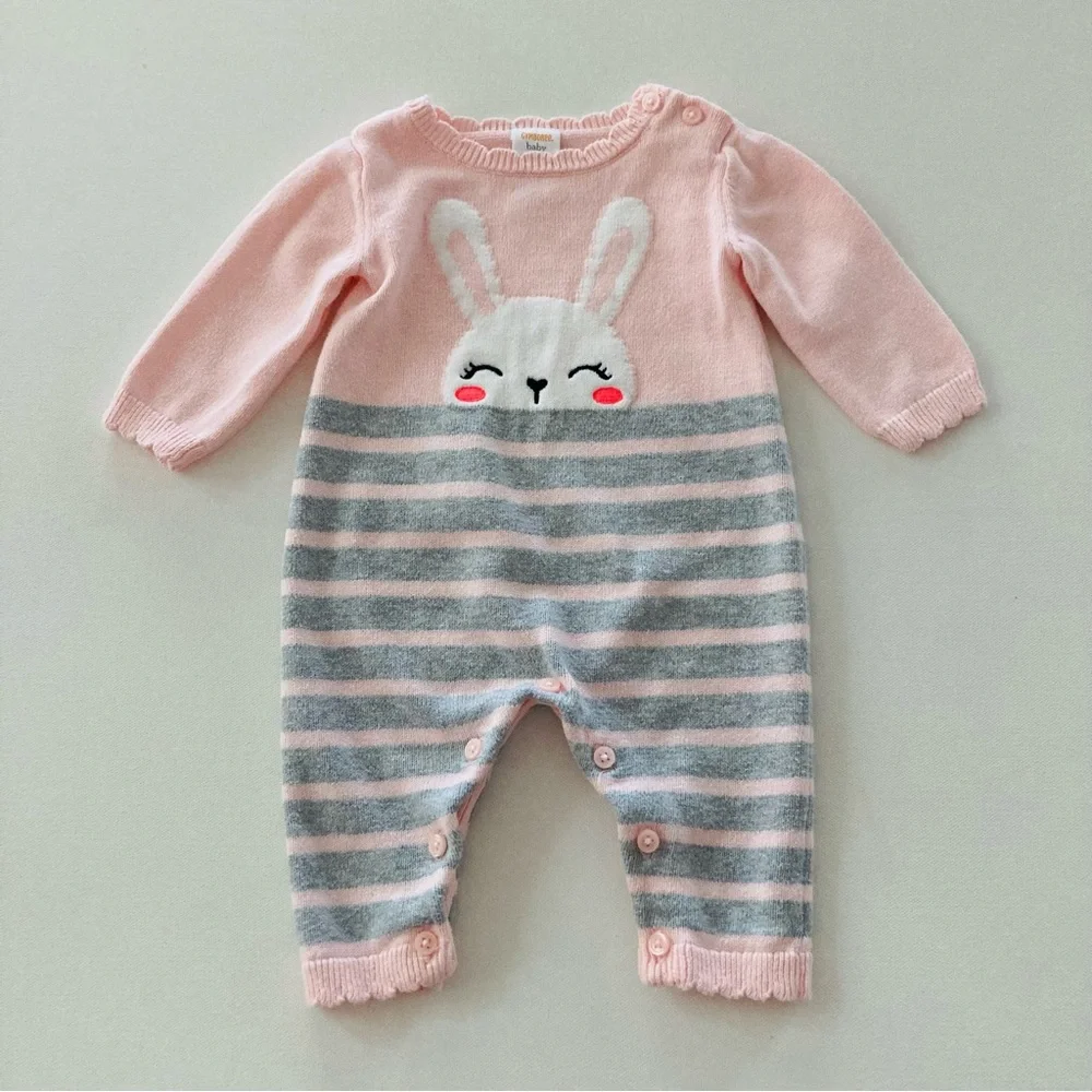 Gymboree Baby Girl 0-3 Months Pink Bunny Knit Romper